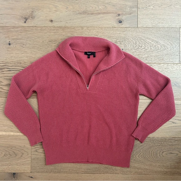 Theory Pink Cashmere Rib Half Zip Sweater - Picture 3 of 10